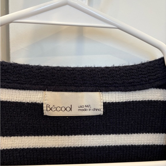 Navy and White Striped Women's Sweater - Picture 5 of 8